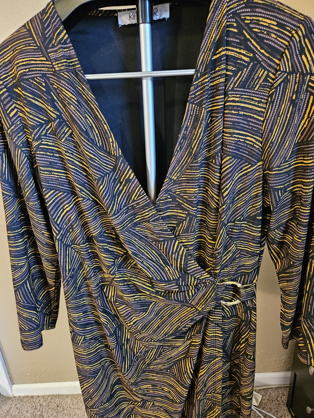 Kasper Black and Mustard Wrap Patterned Dress